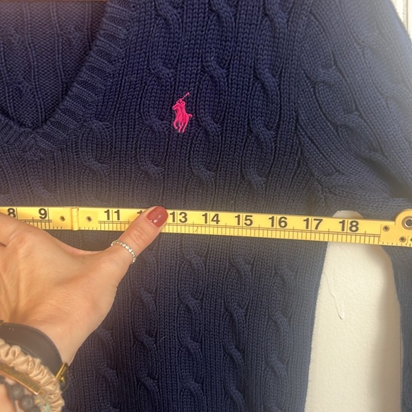 Ralph Lauren Sport Navy with Pink horse logo stripe knit cardigan 100% cotton - Picture 10 of 12